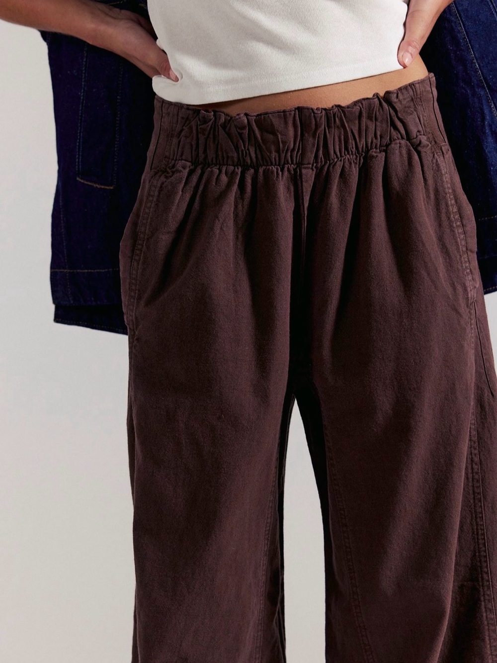 Free People Day’s End Linen Pull On Pant Small Double Espresso - Picture 2 of 4
